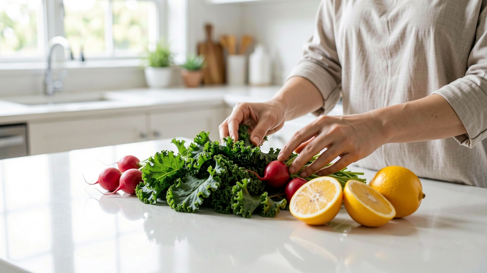 Świeże składniki w jasnej kuchni